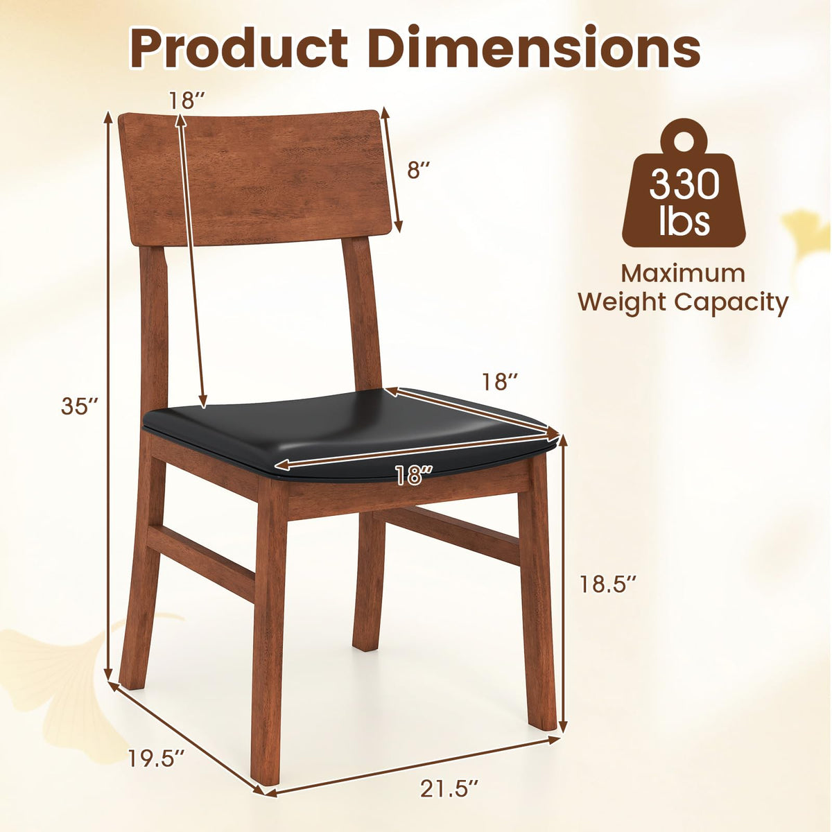 Goflame Wooden Dining Chairs Set Kitchen Side Chairs w/Rubber Wood Legs Faux Leather Upholstered Seat