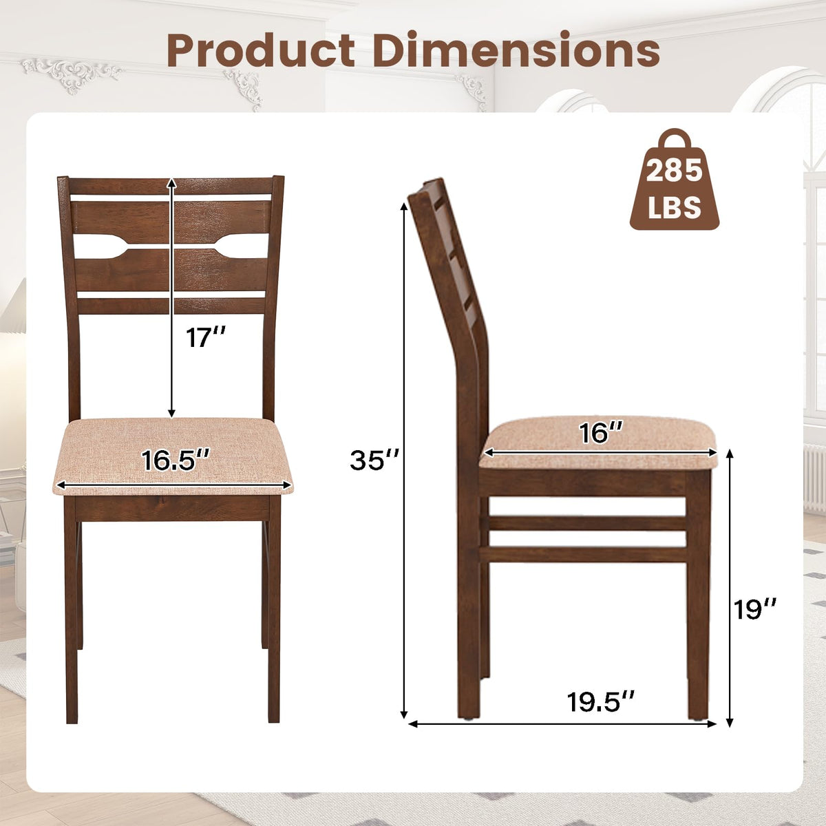 Goflame Wooden Dining Chairs Set of 2/4 Fabric Upholstered Kitchen Armless Chairs