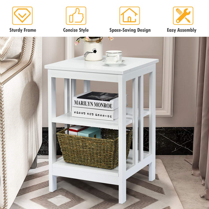 Goflame Nightstand 3-Tier Sofa Side Table W/Reinforced Bars and Stable Structure