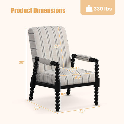 Goflame Mid Century Modern Spindle Accent Chair Set of 1/2, Upholstered Armchair w/Rubber Wood Frame