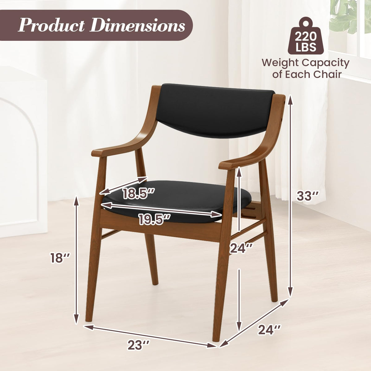 Goflame Wooden Dining Chairs Set of 2/4, PU Leather Upholstered Kitchen Chairs w/Padded Seat & Back