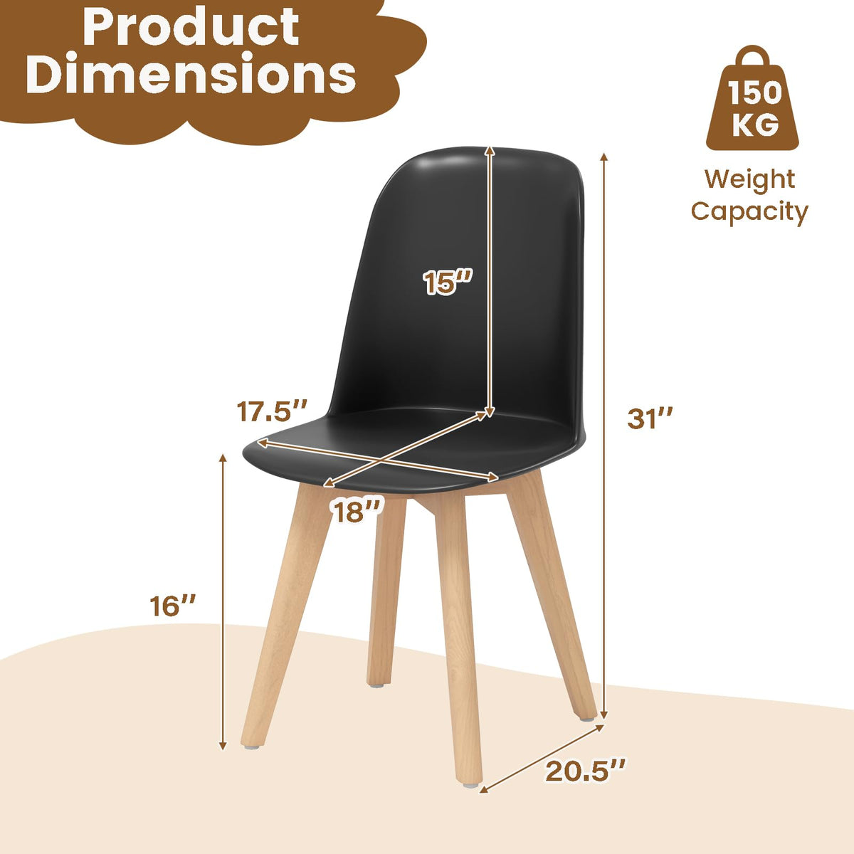 Goflame Modern Dining Chairs Set of 2/4 Armless Kitchen Chair w/Solid Beech Wood Legs