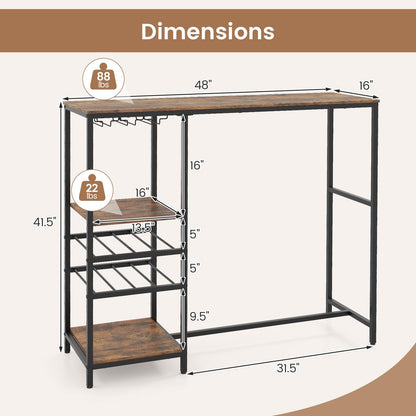 Goflame 48" Bar Table with Storage Shelves for Kitchen Living Room Dinette