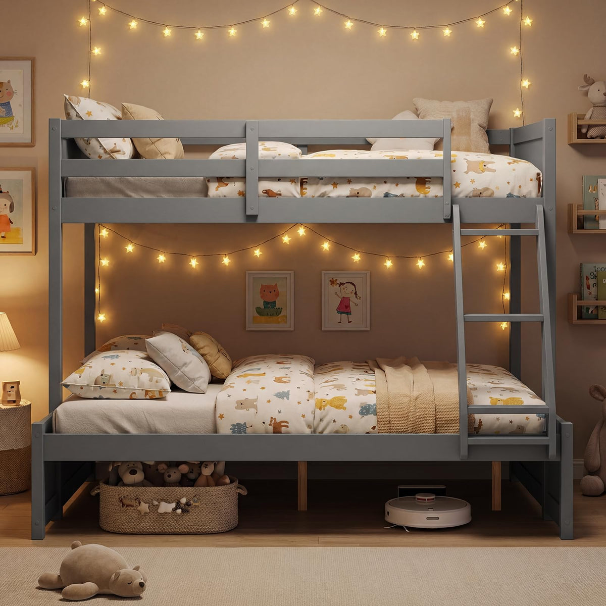 Goflame Twin Over Full Bunk Bed Wood Bunk Bed