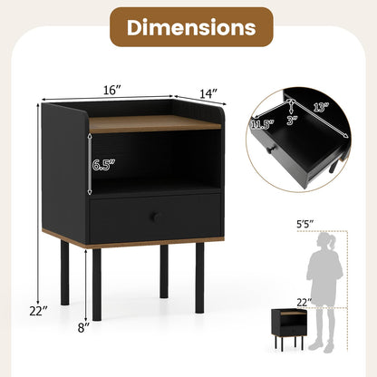 Goflame Wood Night Stand with Drawer - Mid Century Modern Bedside Table