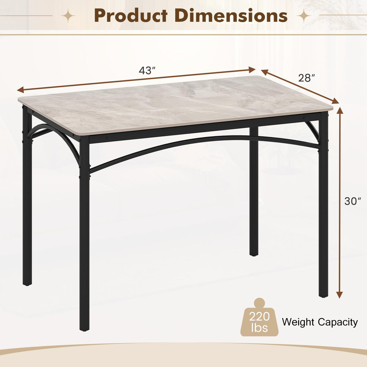 Goflame Dining Table with Large Faux Marble Tabletop