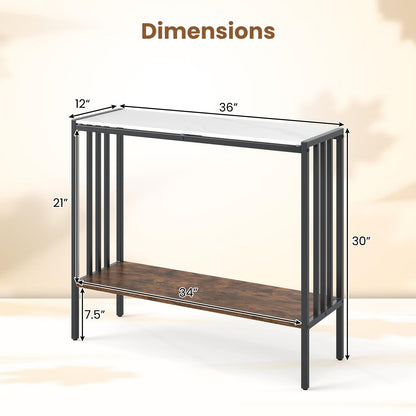 Goflame 2 Tier Industrial Entryway Table with Sintered Stone Tabletop and Open Shelf