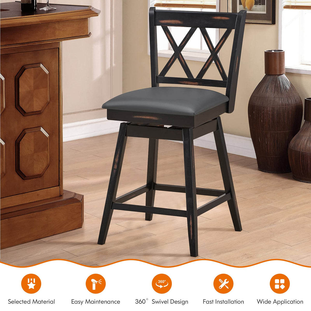 Goflame Bar Stool with Foot Rest Upholstered Cushion & Ergonomic Backrest
