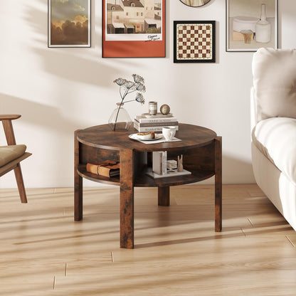 Goflame Round Coffee Table with Storage Shelves