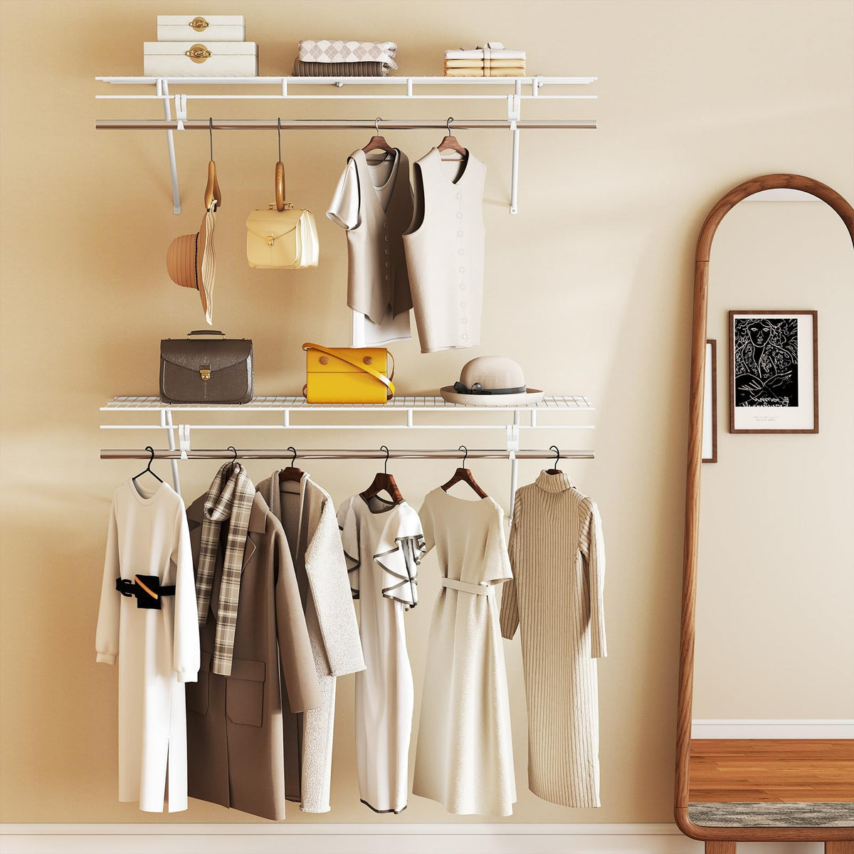 Goflame 4 ft x 12” Metal Wire Storage Shelf & Clothes Rod Organizer
