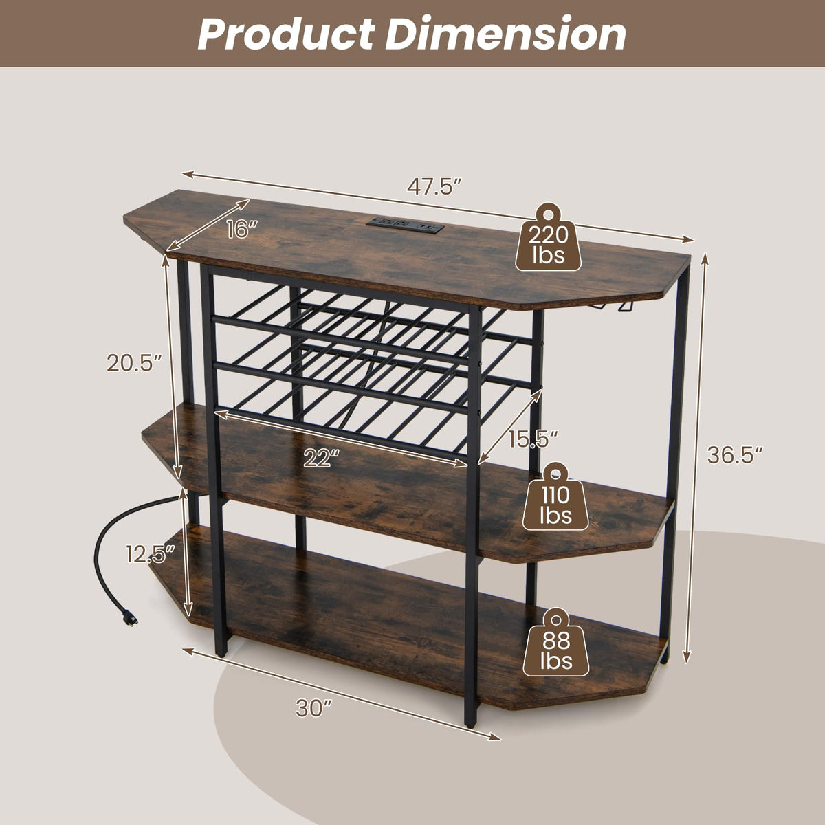 Goflame Wine Bar Cabinet with Power Outlet, Mini Coffee Bar Stand Table with 21 Bottle Wine Rack & Glass Holders