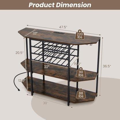 Goflame Wine Bar Cabinet with Power Outlet, Mini Coffee Bar Stand Table with 21 Bottle Wine Rack & Glass Holders
