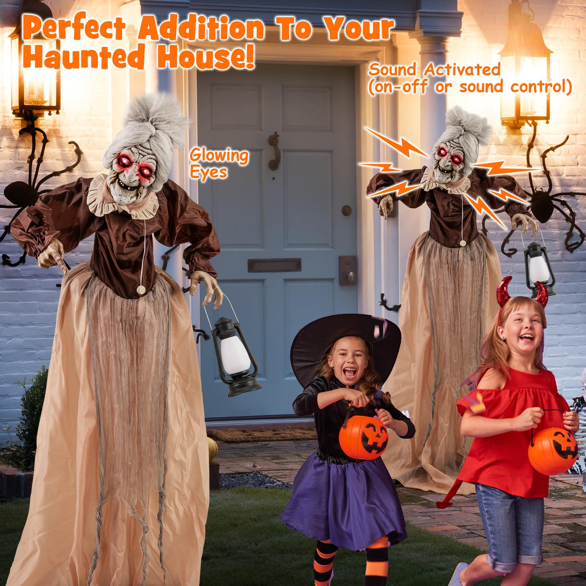 Goflame Halloween Animatronic, Talking Zombie Maid in Lantern