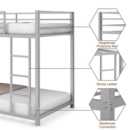Goflame Metal Bunk Bed Twin Over Twin, Low Profile Bunk Bed Frame with Ladder & Full Length Guardrail