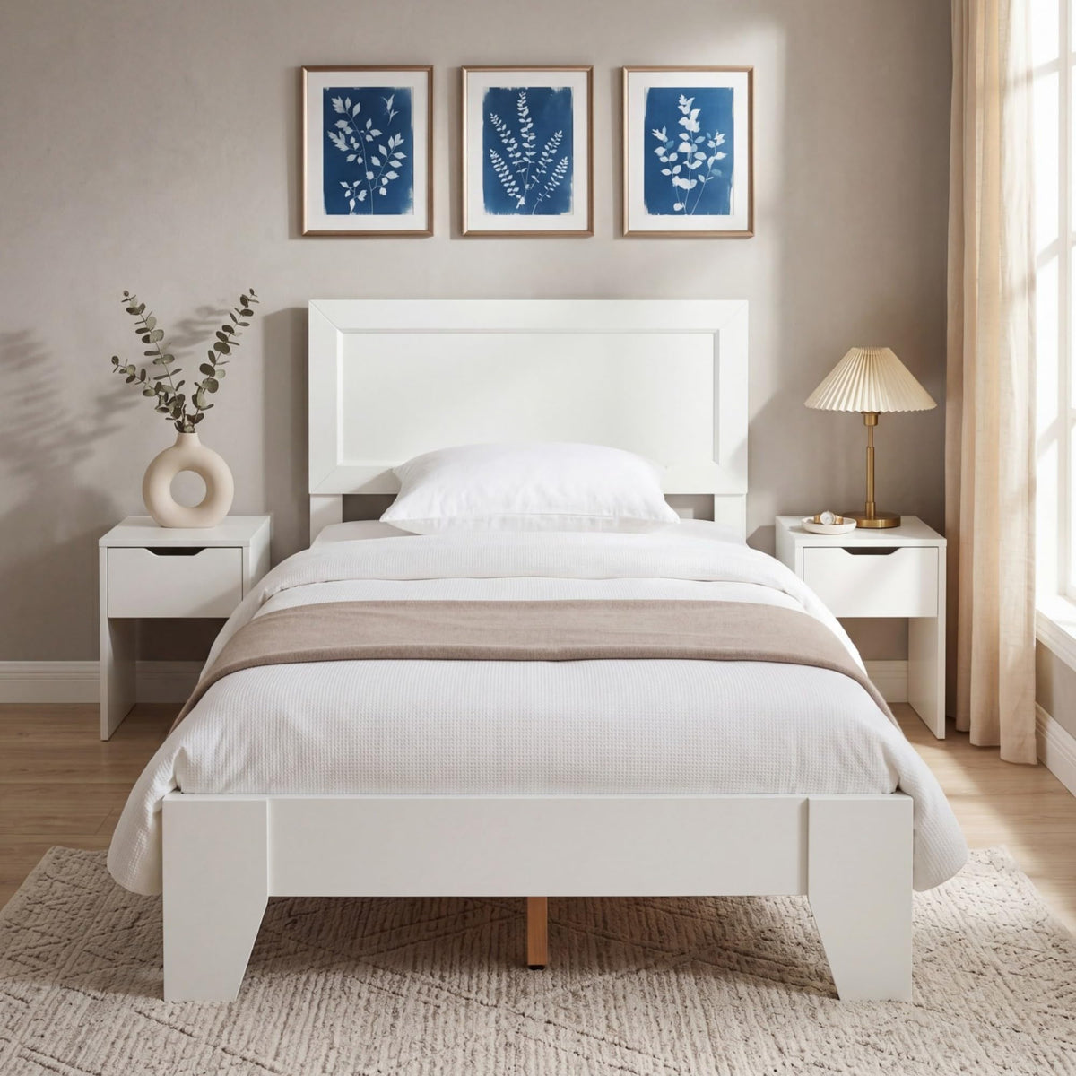 Goflame Twin/Full/Queen Size Wooden Bed Frame with Wood Slat Support