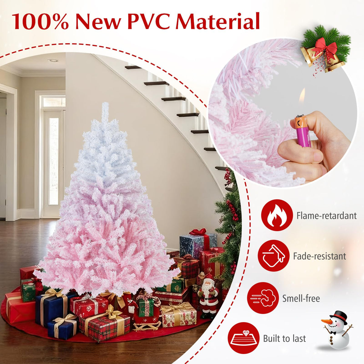 Goflame Pink Gradient & White Snow Flocked Christmas Tree | Home Office Decoration