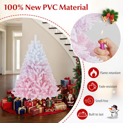 Goflame Pink Gradient & White Snow Flocked Christmas Tree | Home Office Decoration