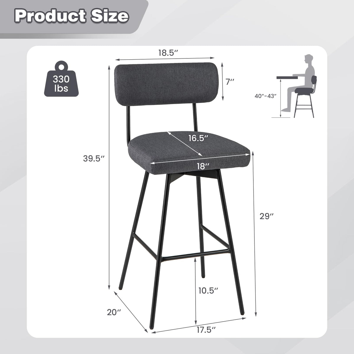 Goflame Swivel Bar Stools, Upholstered Bar Height Bar Chairs w/Padded Seat & Backrest