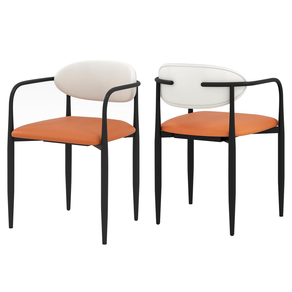 Goflame Modern Dining Chairs Set of 2/4 Faux Leather Upholstered Kitchen Chairs with Orange Padded Seat