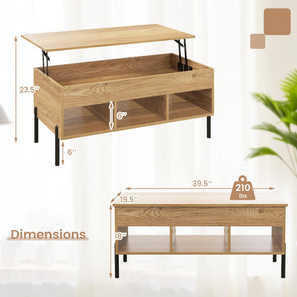 Goflame Lift Top Coffee Table - Living Room Center Table with Lifting Tabletop, Natural