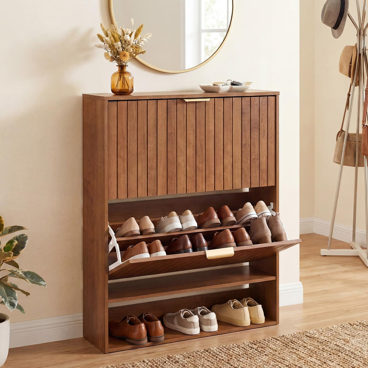 Goflame Shoe Storage Cabinet with 2 Flip Drawers
