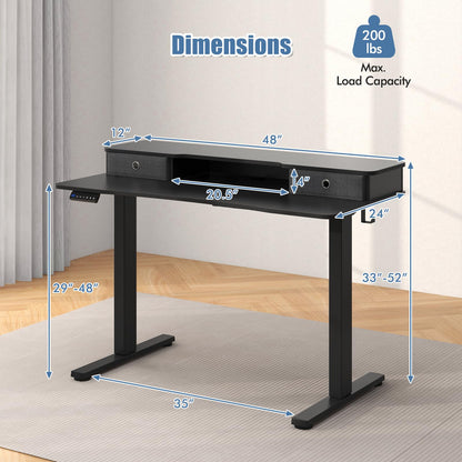 Goflame Electric Standing Desk with 2 Drawers, 48" /55"x 24" Height Adjustable Electric Stand Up Desk with Storage Shelf