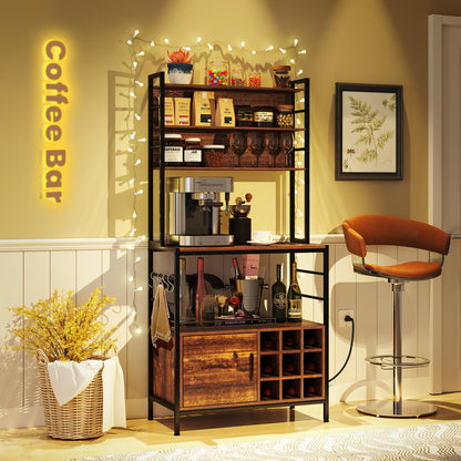 Goflame Bakers Rack with Power Outlet, 67” Microwave Stand with Storage Cabinet, Spice Rack