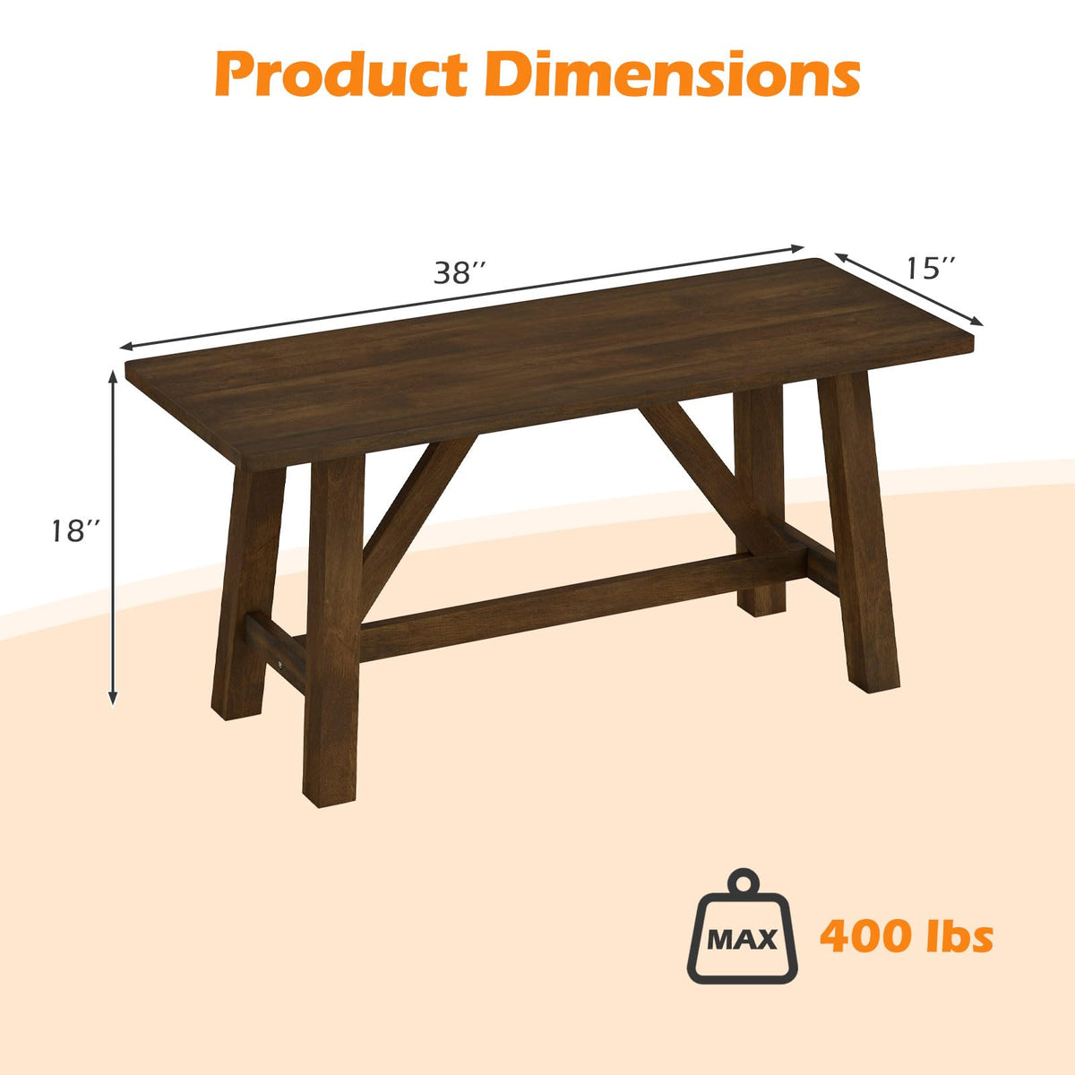 Goflame 38" Wooden Dining Bench Farmhouse Entryway Bench with Rubber Wood Frame