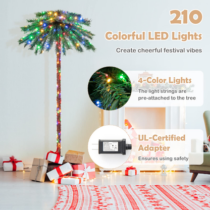 Goflame 6 FT Pre-Lit Artificial Christmas Tree, Lighted Xmas Palm Tree W/ 210 Multi-Color LED Lights - GoflameUS