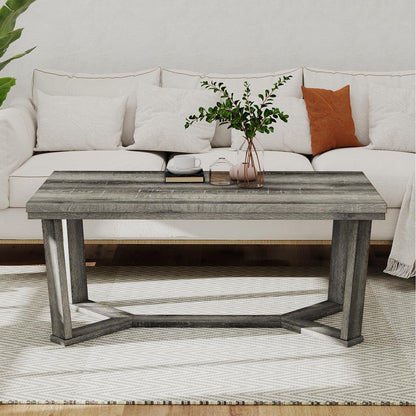 Goflame Farmhouse Wood Coffee Table with Cross-Shaped Base & Rubber Wood Frame