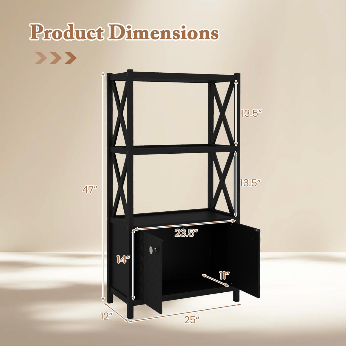 Goflame Storage Cabinet, Freestanding Storage Organizer with Open Shelves, Double Doors