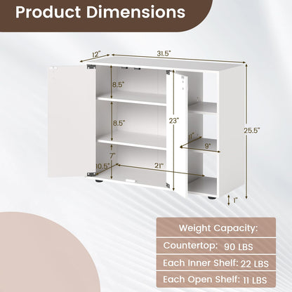 Goflame Wood Shoe Cabinet with Doors with 3-Level Adjustable Open Shelves