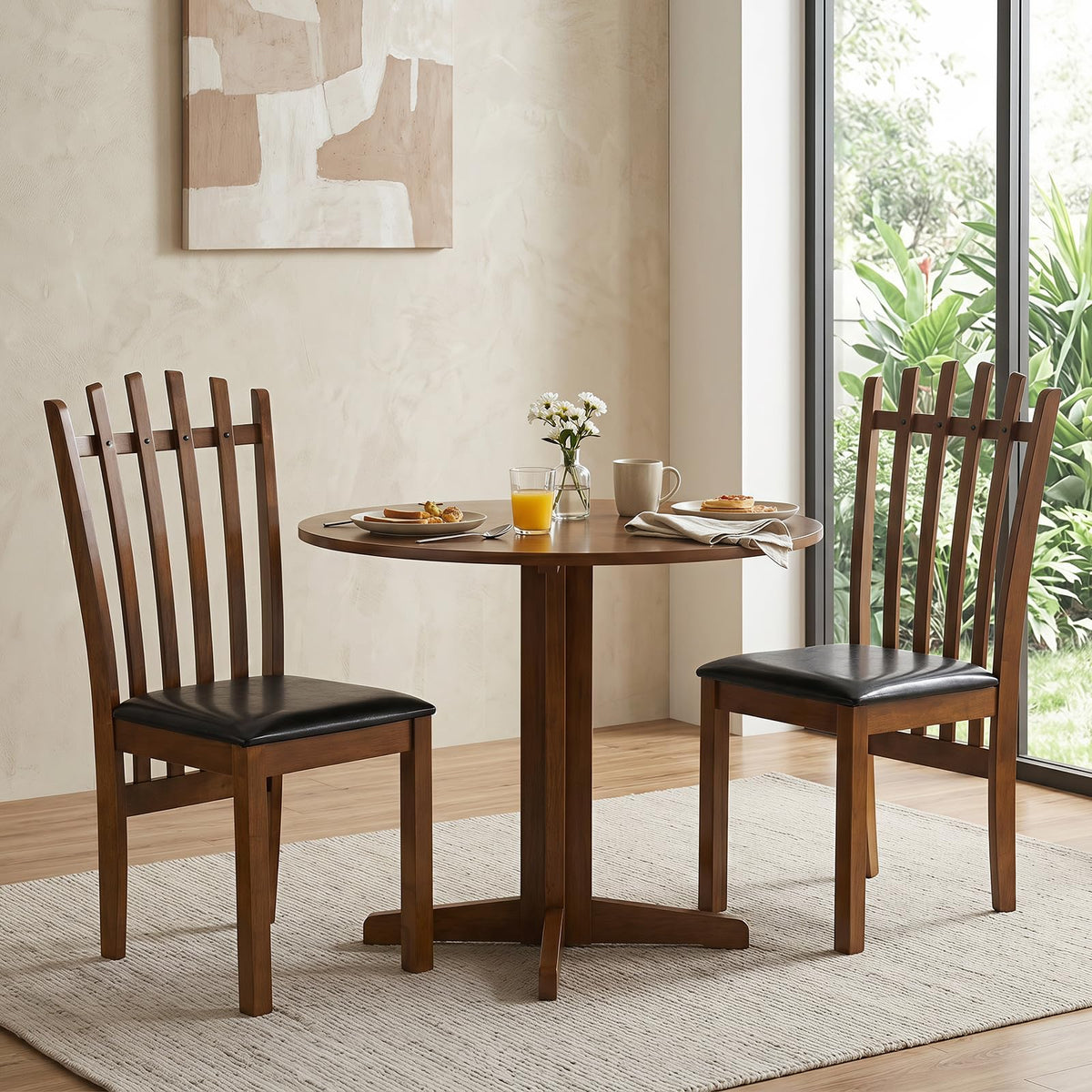Goflame Wood Dining Chairs Set w/ Rubber Wood Frame