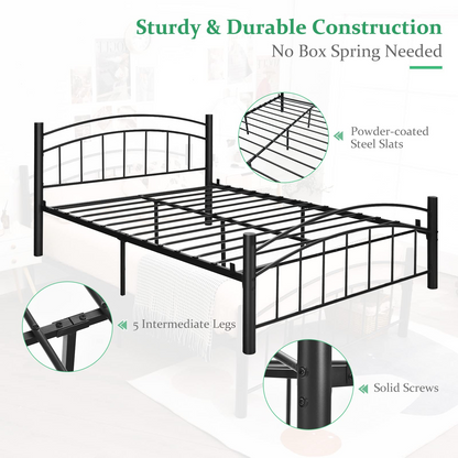 Queen/Full/Twin Size Black Modern Platform Bed with Headboard and Footboard | Metal Bed Frame