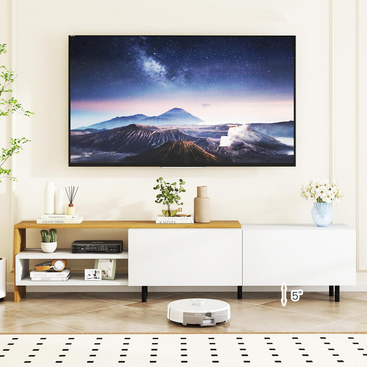 Goflame Modern TV Stand for 80 Inches TVs with Storage Shelves and Cabinets