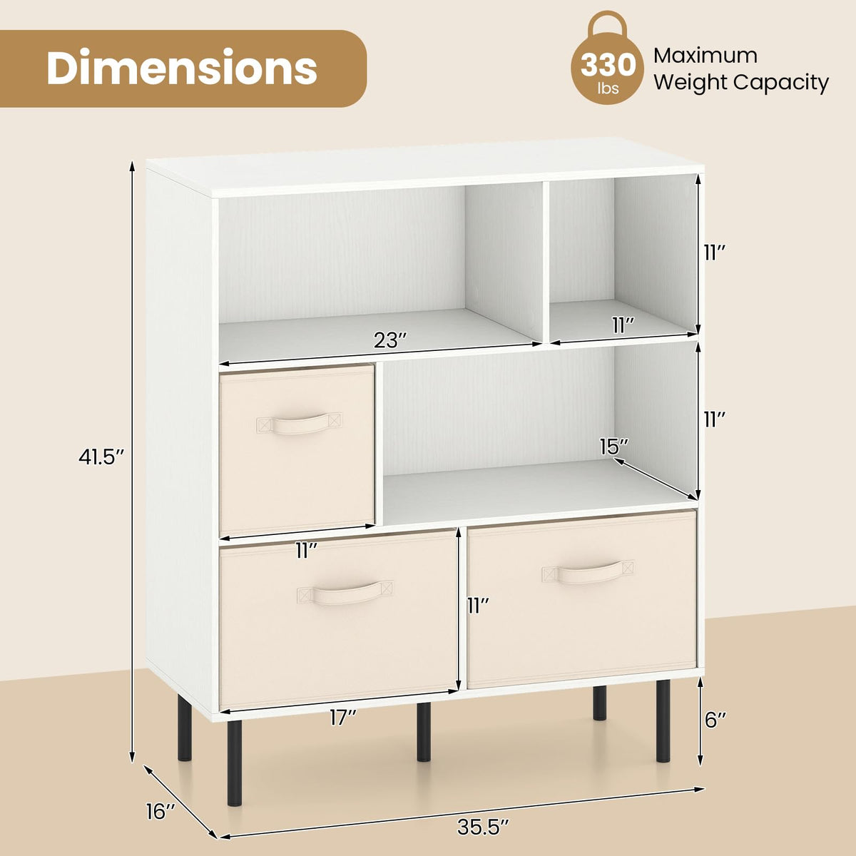 Goflame 6-Cube Bookshelf 3-Tier White Bookcase