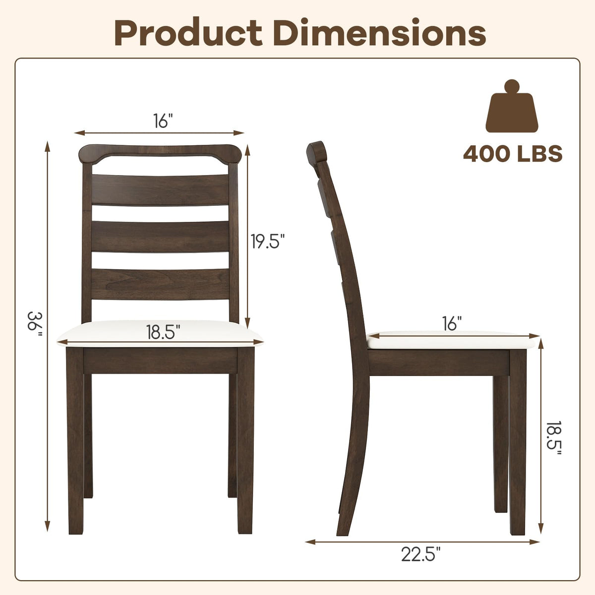 Goflame Wooden Dining Chairs Set of 2/4, Upholstered Kitchen Chairs w/Rubber Wood Frame, Padded Seat