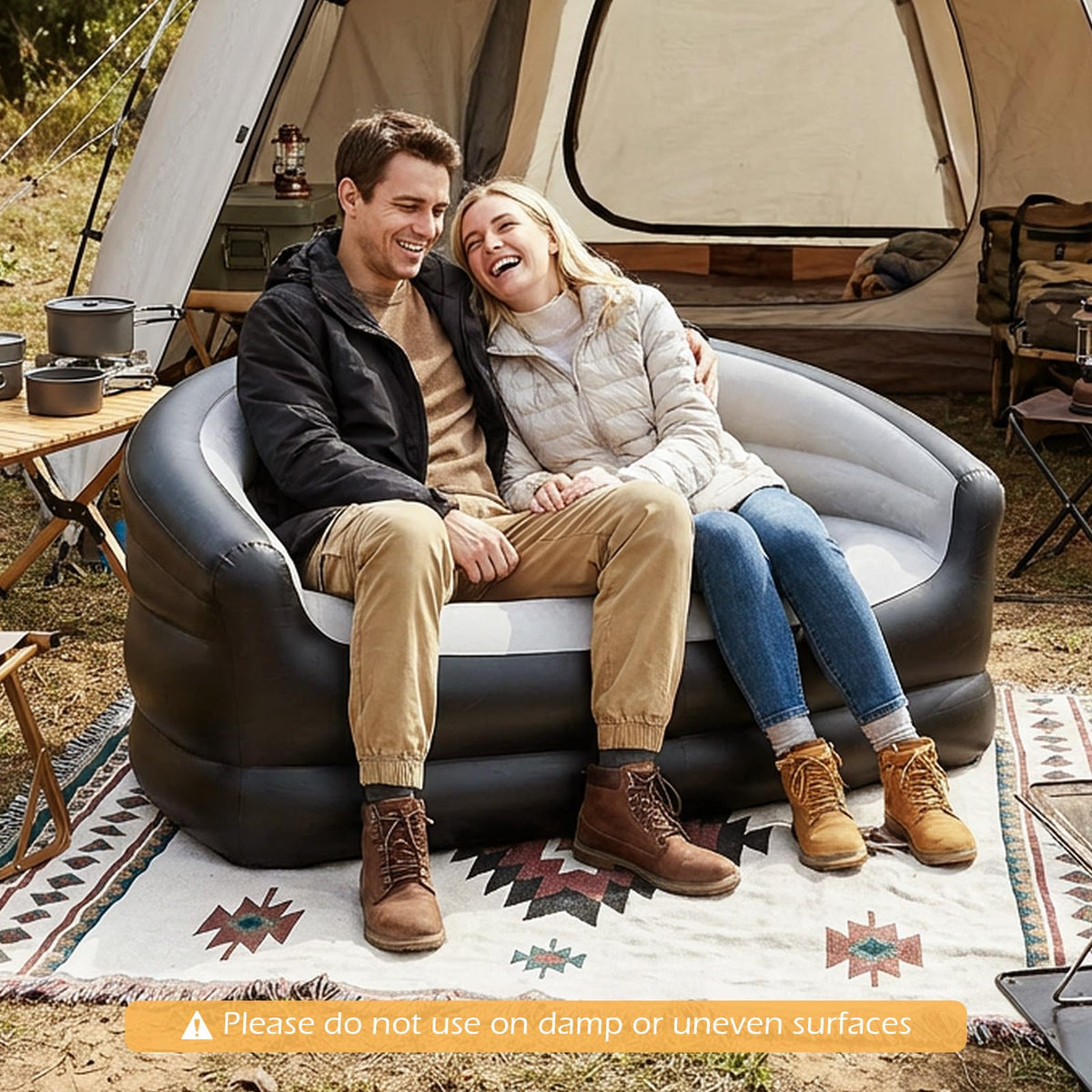 Goflame Inflatable Loveseat Couch Portable & Foldable 2-Seater Air Sofa(1/2)