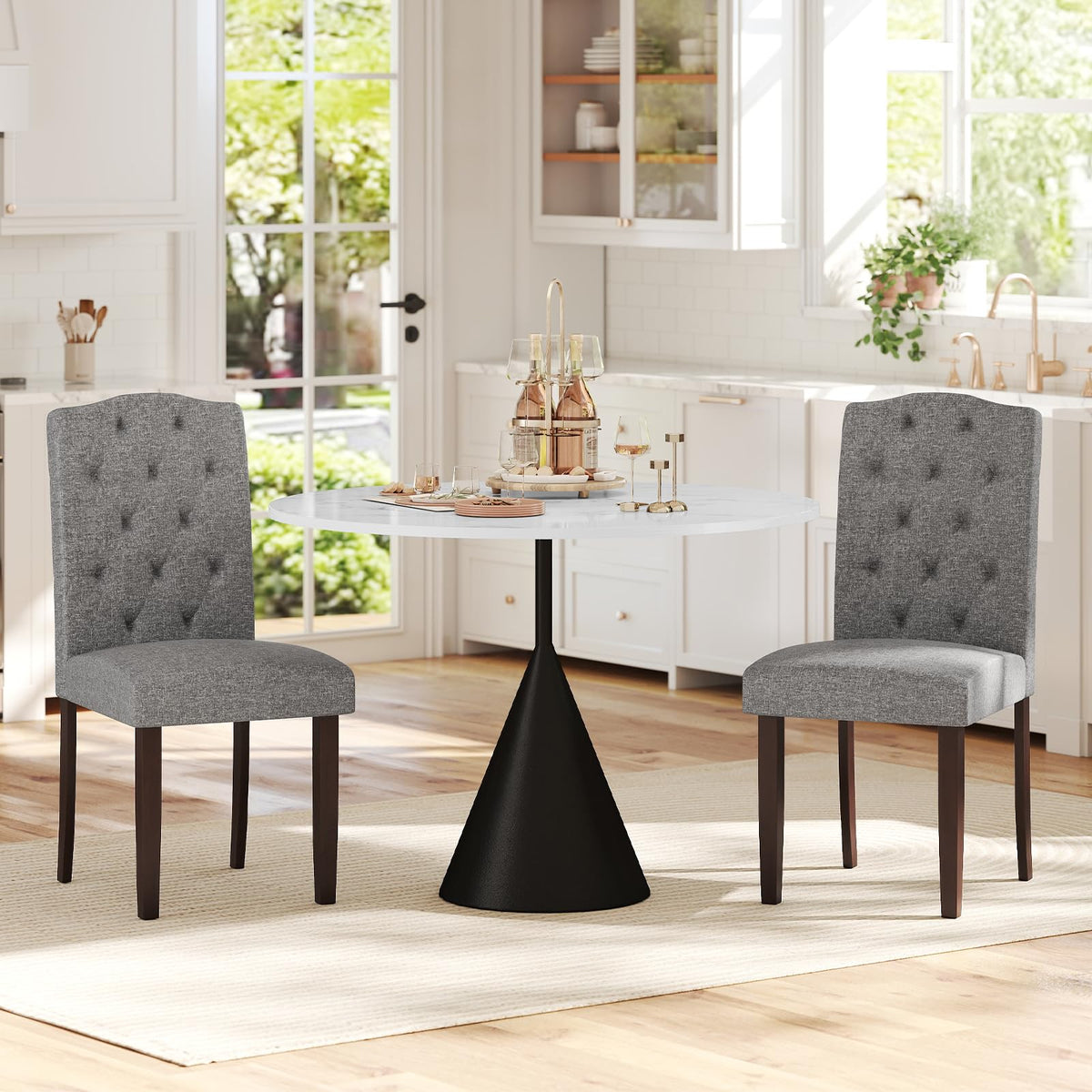 Goflame Upholstered Dining Chairs Set of 2/4 Button Tufted Fabric Upholstered Parson Chairs