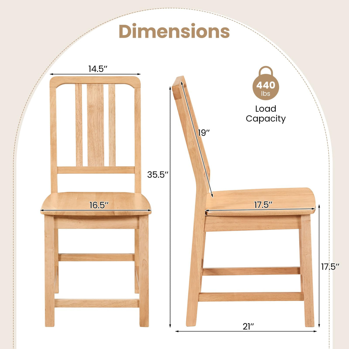 Goflame Rubber Wood Kitchen Chairs with Hollowed Backrest