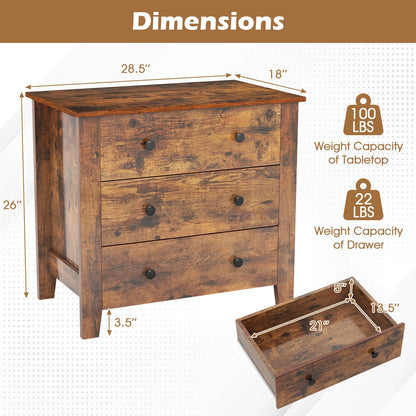Goflame Small 3-Drawer Dresser for Bedroom - 28.5” x 18” x 26” Wide Chest of Drawers, Modern Large Nightstand