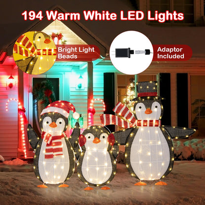 Goflame Set of 3 Lighted Christmas Penguins with LED Lights Outdoor Glowing Holiday Display