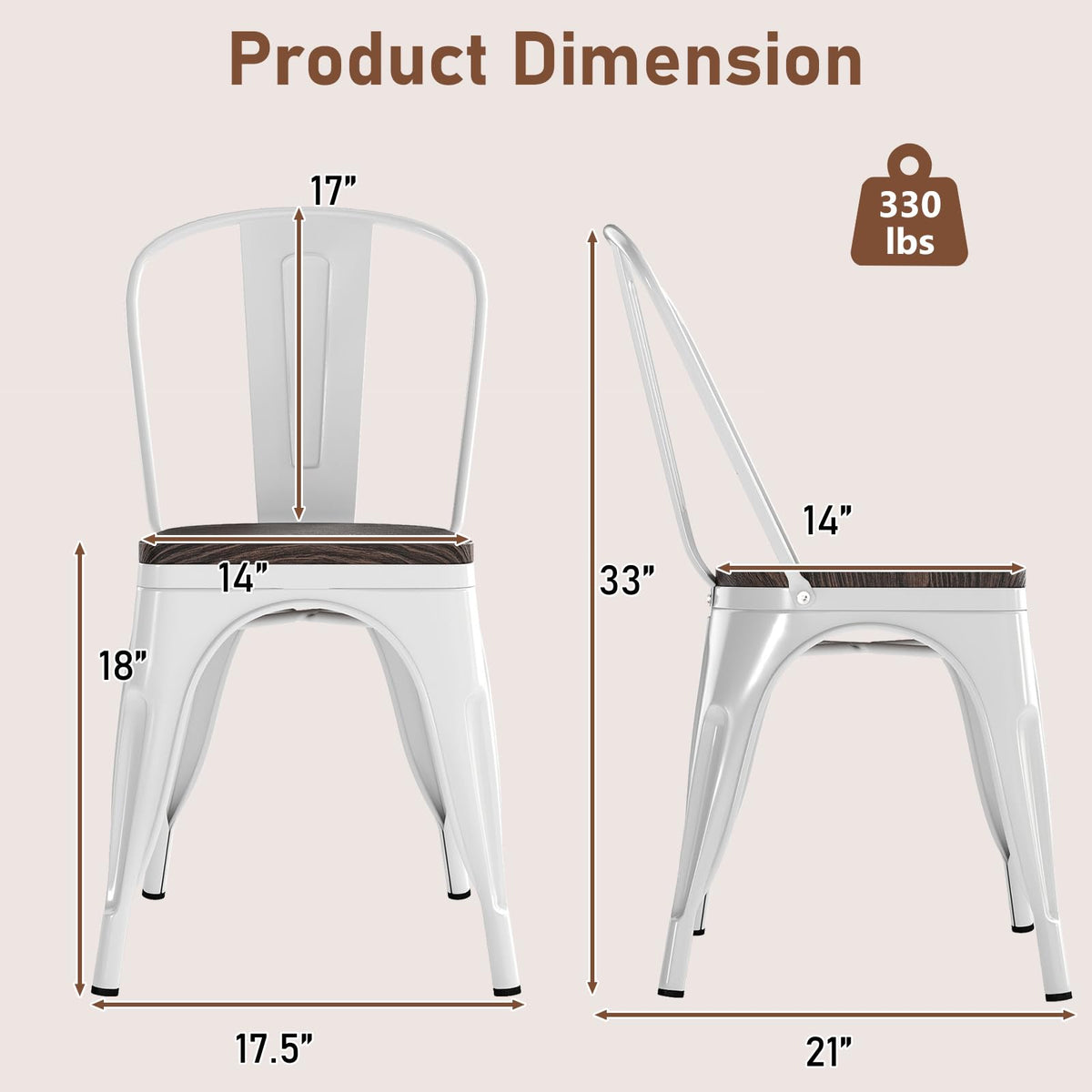 Goflame Metal Dining Chairs Set of 4 Stackable Armless Kitchen Chairs w/Elm Wood Seat