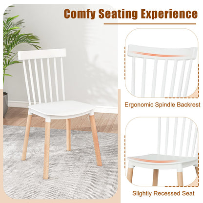 Goflame Set of 4 Windsor Dining Chairs White, Modern Kitchen Chairs w/Spindle Backs & Curved Seats