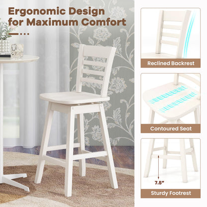 Goflame Wood Bar Stools, Swivel Counter Height Bar Stools with Slatted Hollow Back & Ergonomic Contoured Seat