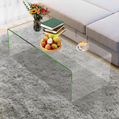 Goflame 42 x 19.7 Inch Clear Tempered Glass Coffee Table with Rounded Edges