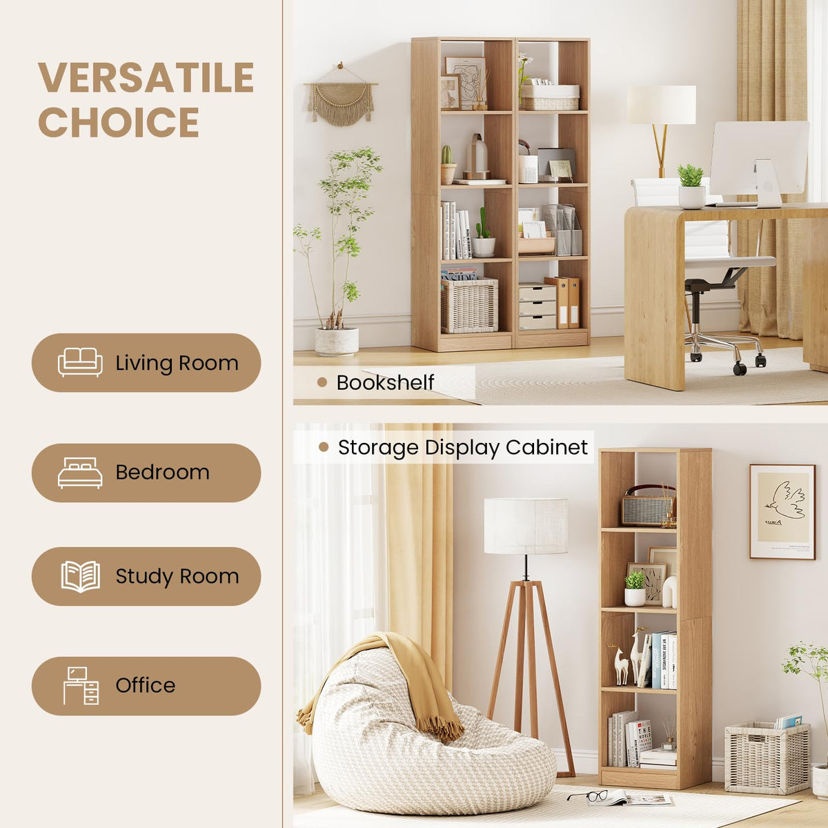 Goflame 56" Tall 4 Cube Bookcase for Small Place