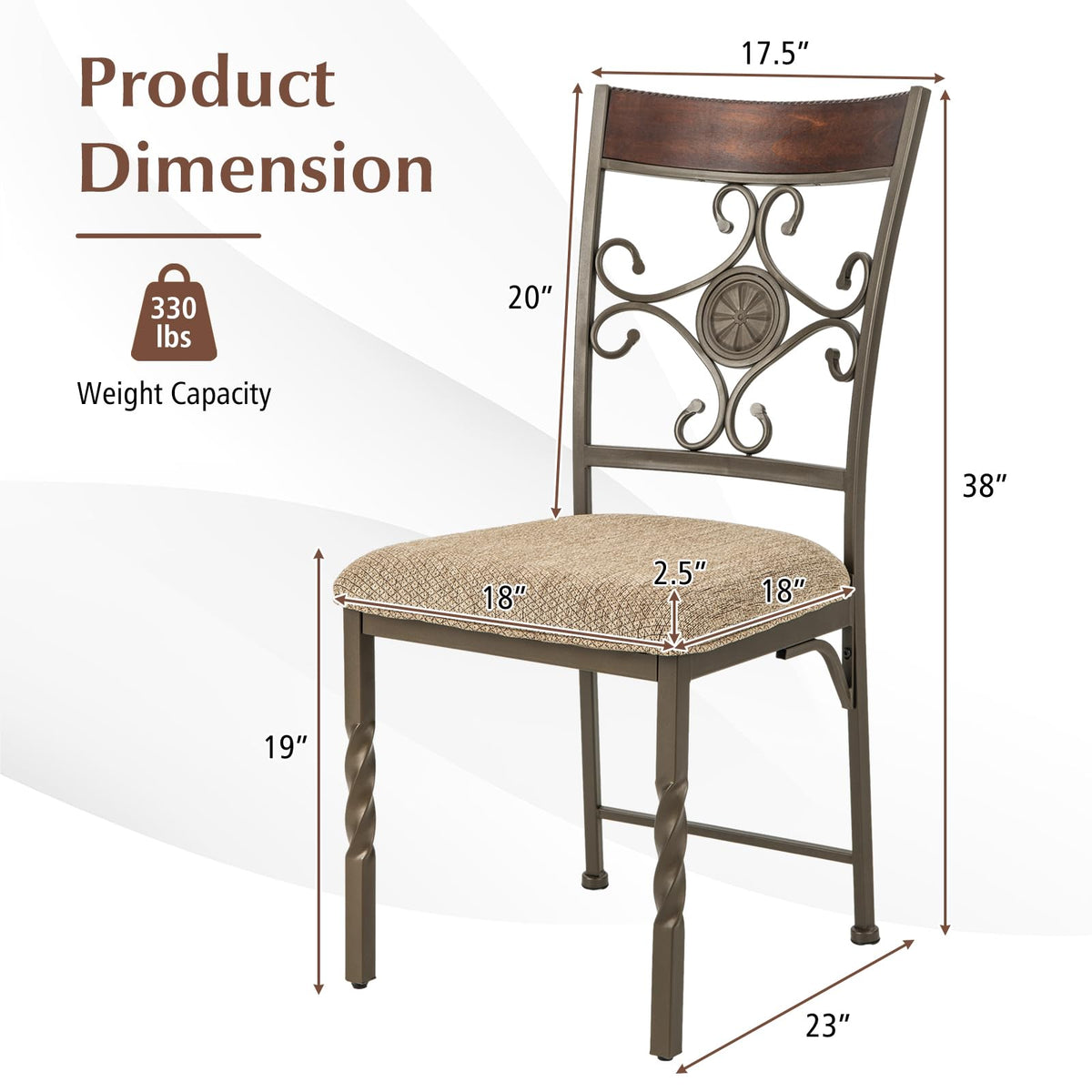 Goflame Upholstered Dining Chair Set, Vintage Metal Dining Chairs with Soft Padded Seat Cushion