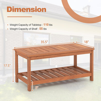Goflame Hardwood Patio Coffee Table - 2-Tier Wooden Coffee Table