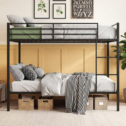 Goflame Heavy-Duty Metal Bunk Bed Full Over Full with Ladder & Full Length Safety Guardrail
